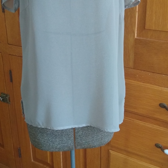 Lucca Couture gray studded collar sheer chiffon short sleeve top - Picture 6 of 12